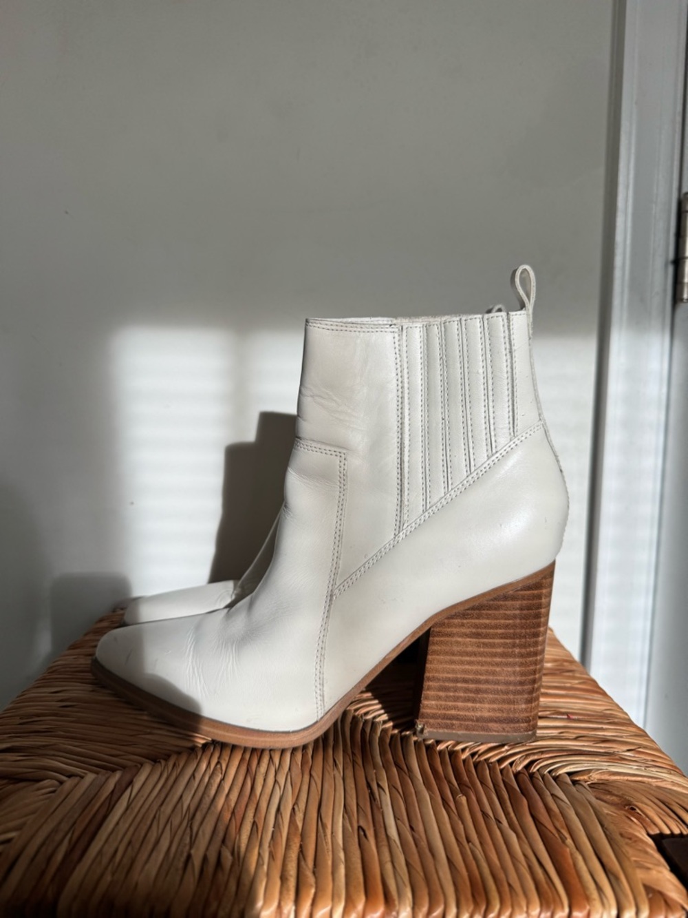Marc Fisher White Block Heel Ankle Boots size 9